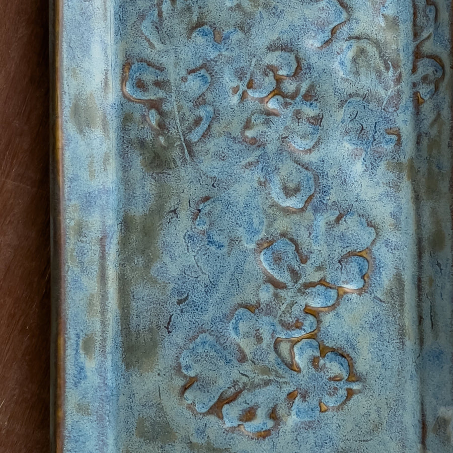 Leaf Motif Long Platter 12" Blue Rutile