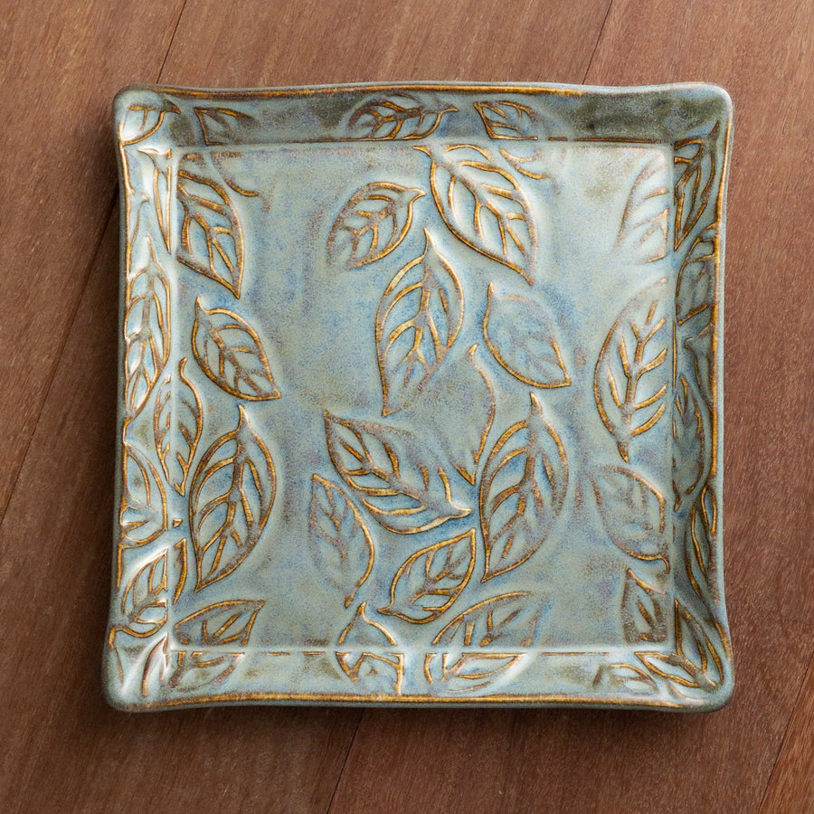 Leaf Motif Square Platter 8" Blue Rutile