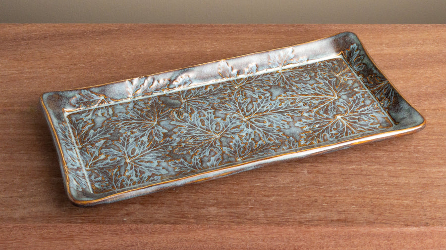 Leaf Motif Long Platter 11" Blue Rutile