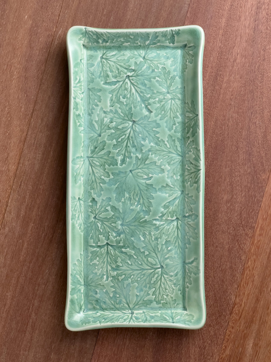Leaf Motif Long Platter 13" Celadon