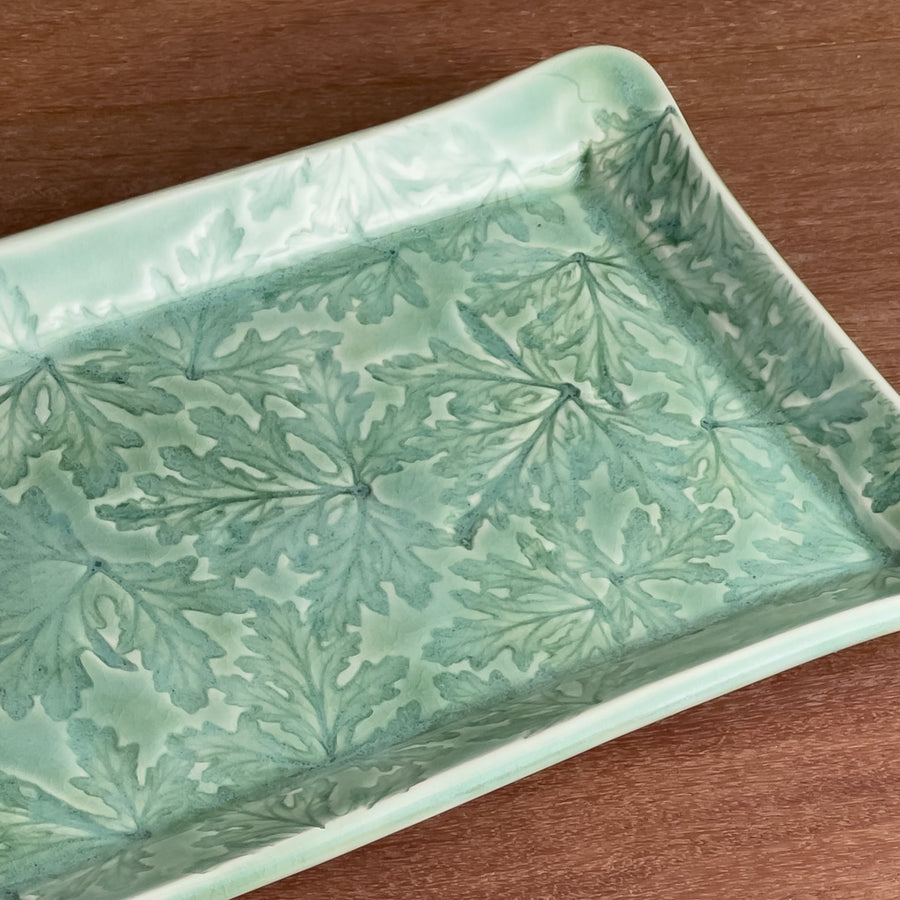 Leaf Motif Long Platter 13" Celadon