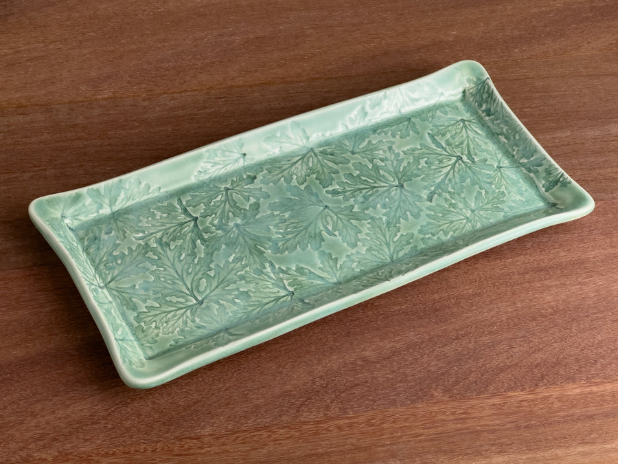 Leaf Motif Long Platter 13" Celadon