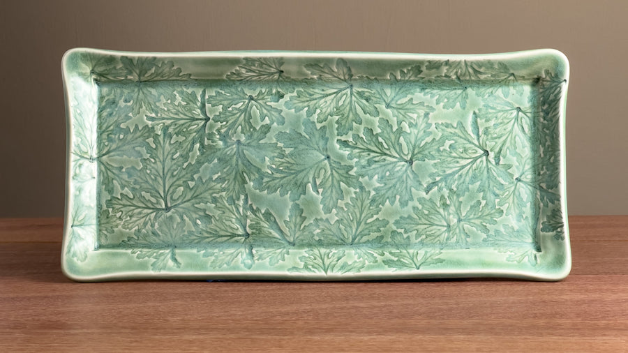 Leaf Motif Long Platter 13" Celadon