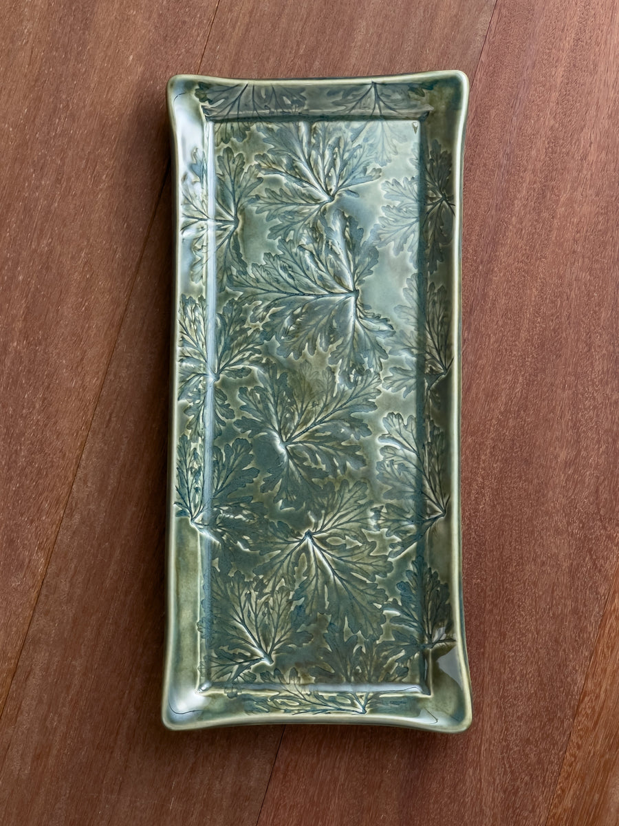 Leaf Motif Long Platter 13" Dark Celadon