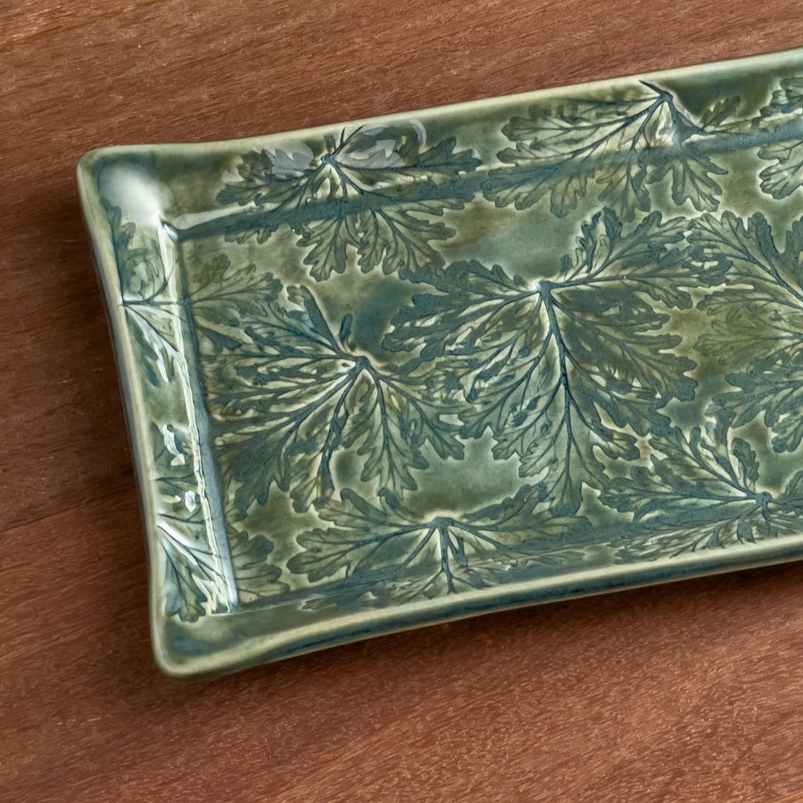 Leaf Motif Long Platter 13" Dark Celadon