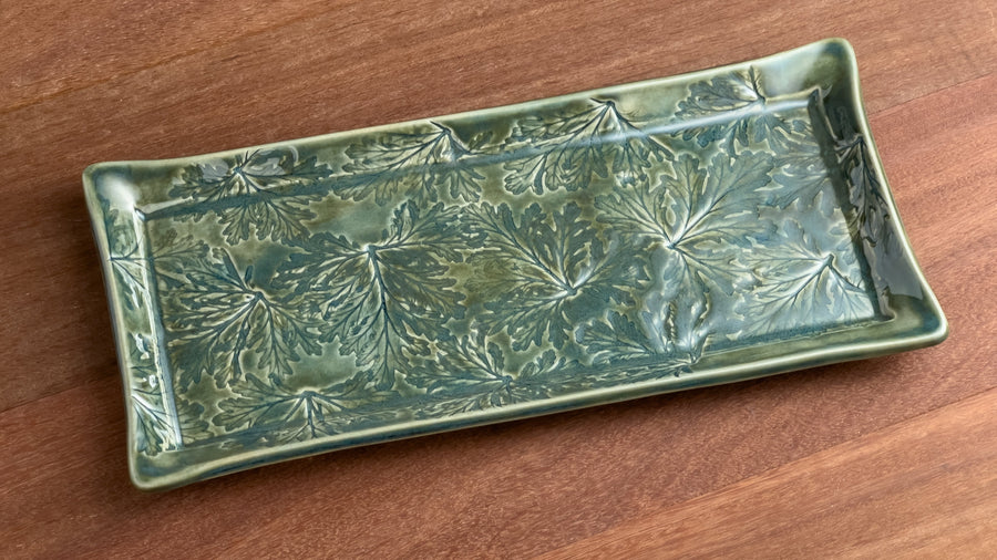 Leaf Motif Long Platter 13" Dark Celadon